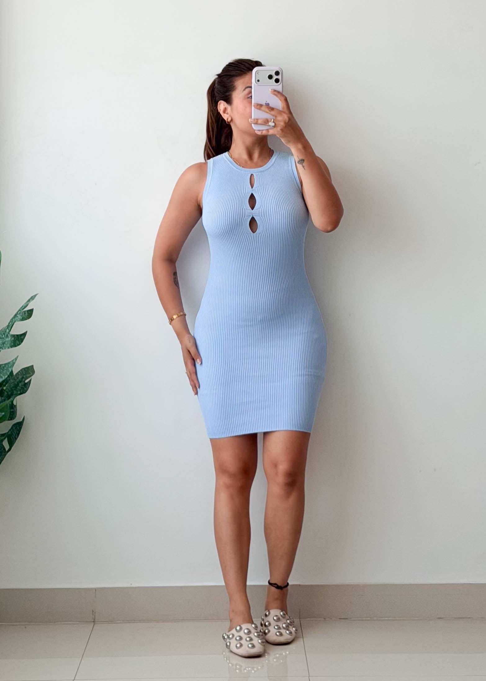 Size S-M Baby Blue Cut-Out Mini Dress