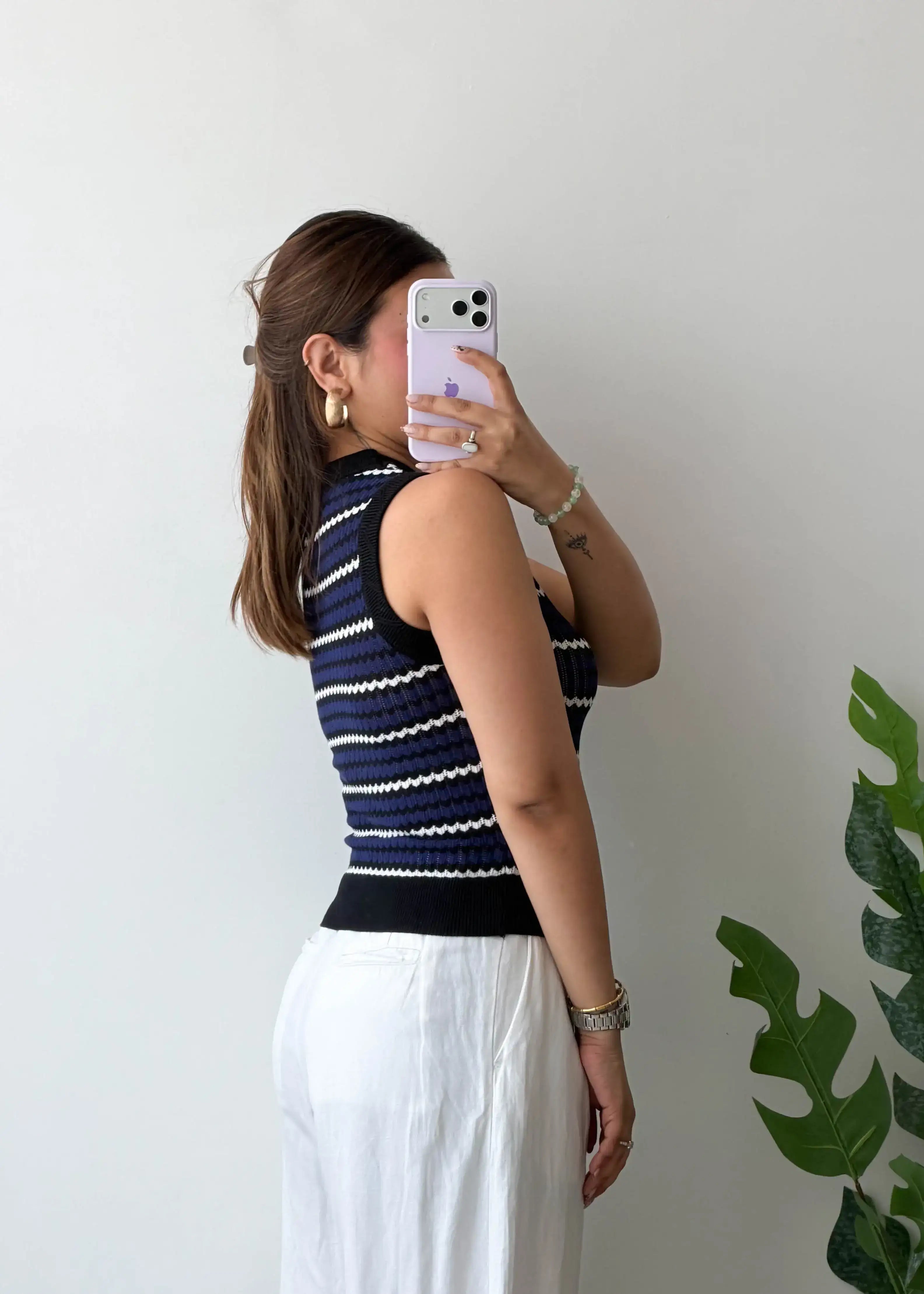 Size XS-S, Navy Striped Sleeveless Top