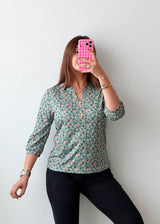 Size XS-S Mint Floral Print Shirt Top