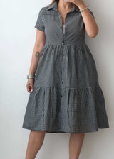 Size XS-S, Black & White Check Tiered Dress
