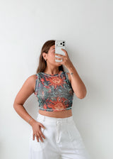Size S-M Multicolor Printed Sleeveless Crop Top