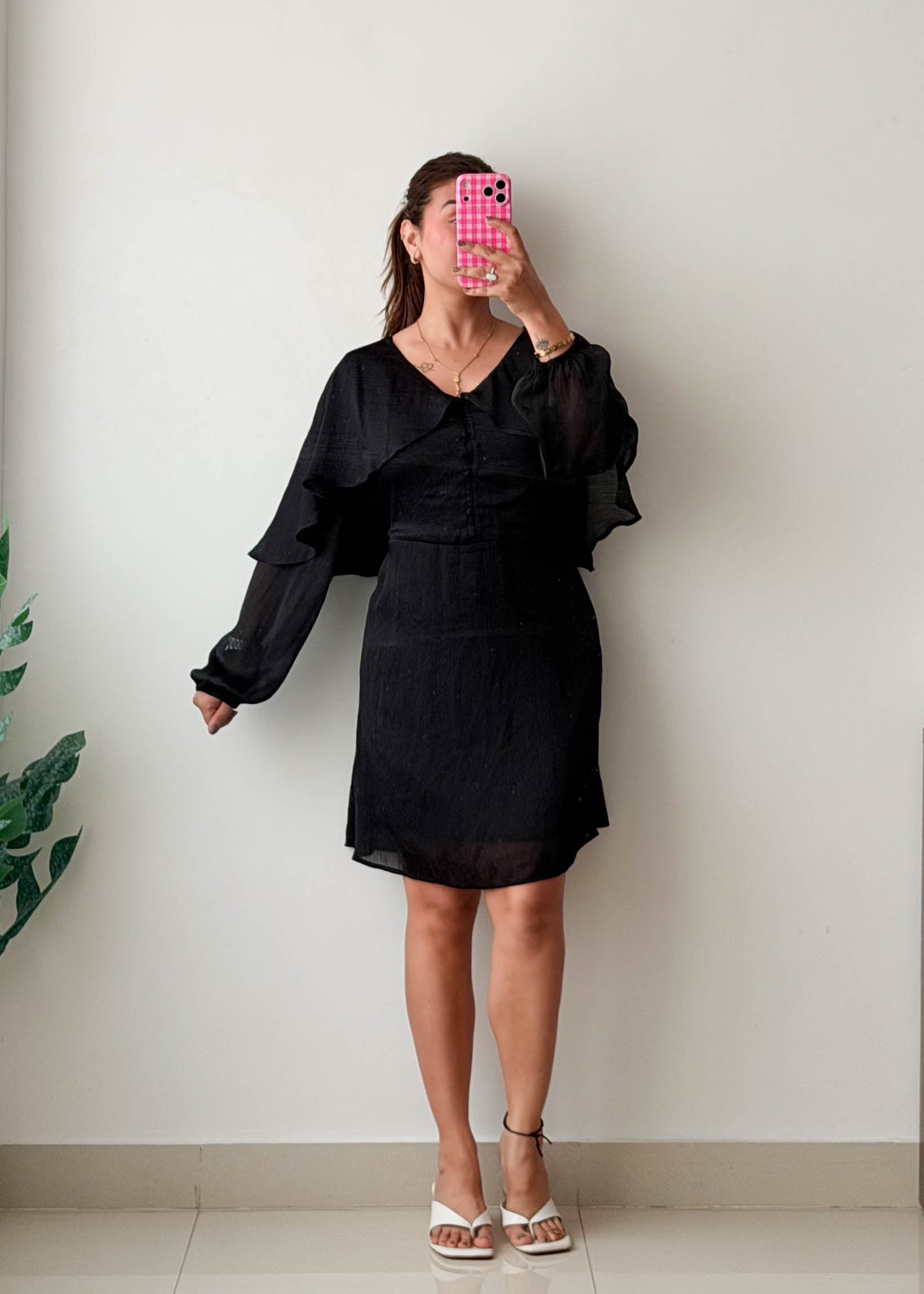 Size XL Black Sheer Sleeve Mini Dress