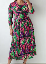 Size S-M Multicolor Abstract Print Midi Dress