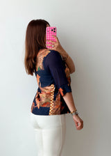 Size S-M Navy Patchwork Print Shirt Top