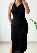 Size S-M, Black Halter Neck Midi Dress - Closet by Payal