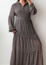 Size M-L Black Floral Tiered Maxi Dress