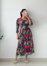 Size S-M Multicolor Abstract Print Midi Dress