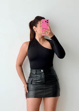 Size S Black One-Shoulder Bodysuit