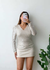 Size M-L, Silver Sequin Full Sleeve Top