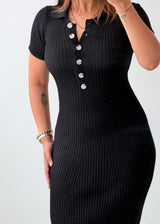 Size XS-M Black Ribbed Polo Knit Maxi Dress