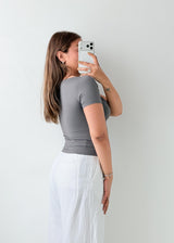 Size M Charcoal Grey Square Neck Top