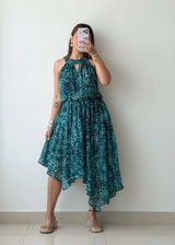 Size M-L, Teal Printed Asymmetric Dress