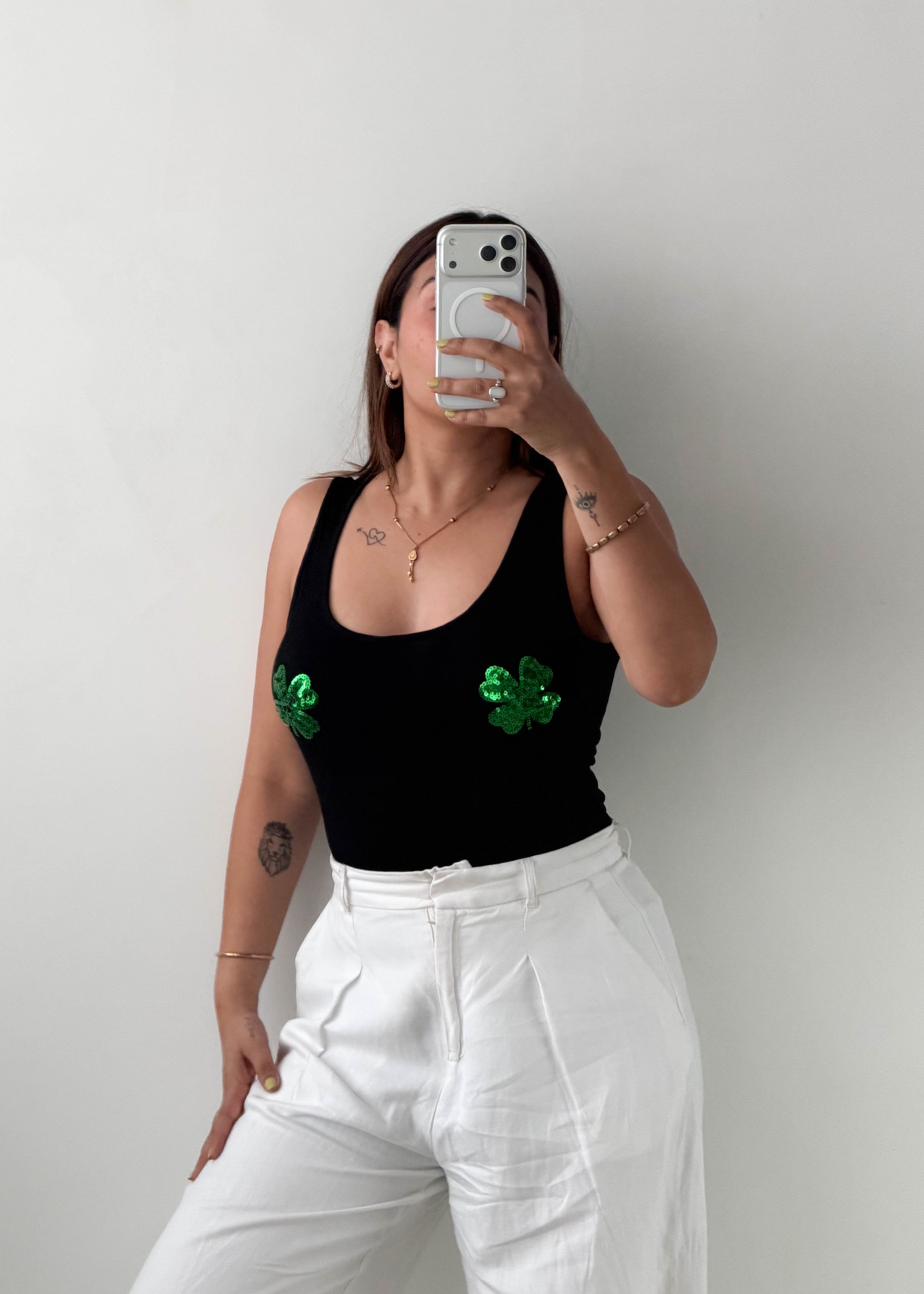Size M Black Clover Embellished Bodysuit