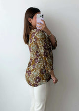 Size S-M / L-XL Brown Floral Relaxed Top
