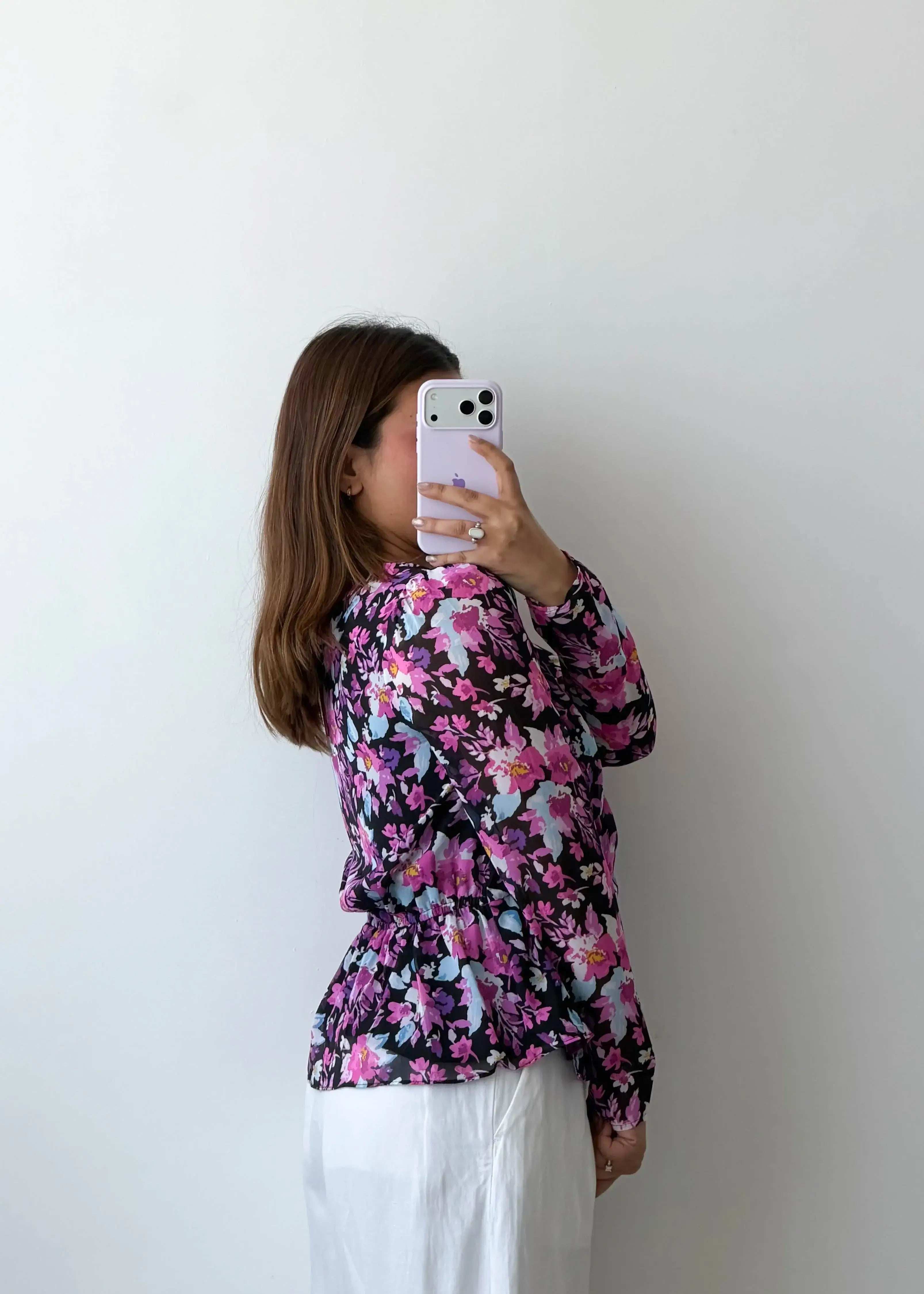 Size M Floral Peplum Wrap Top
