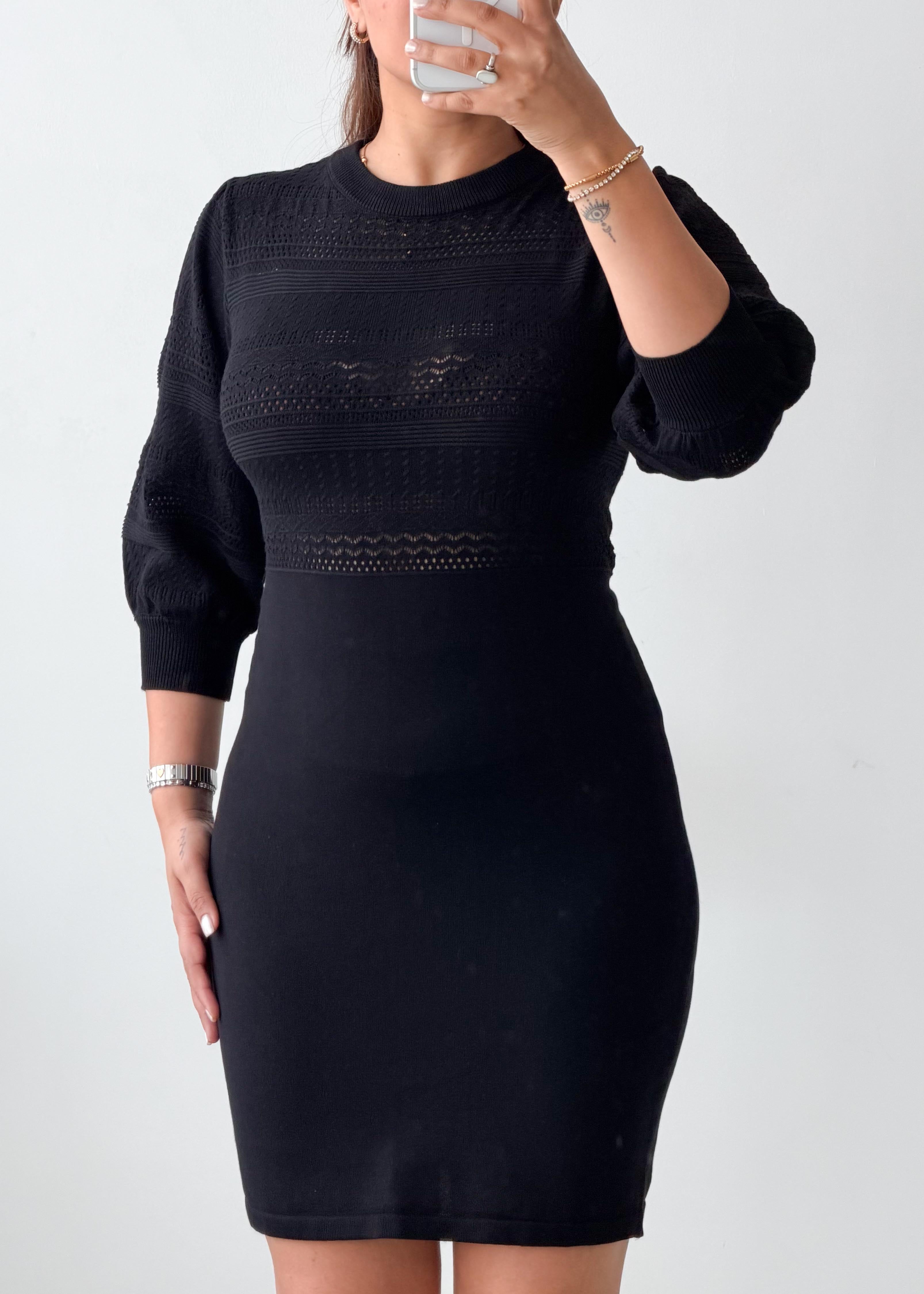 Size M-L Black Ribbed Bodycon Mini Dress