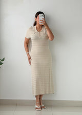 Size S-M Ivory Crochet Polo Midi Dress