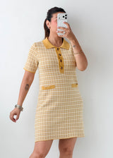 Size M-L Mustard Checked Polo Knit Mini Dress