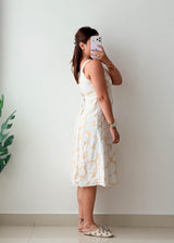 Size XS-S White & Beige Printed Midi Dress