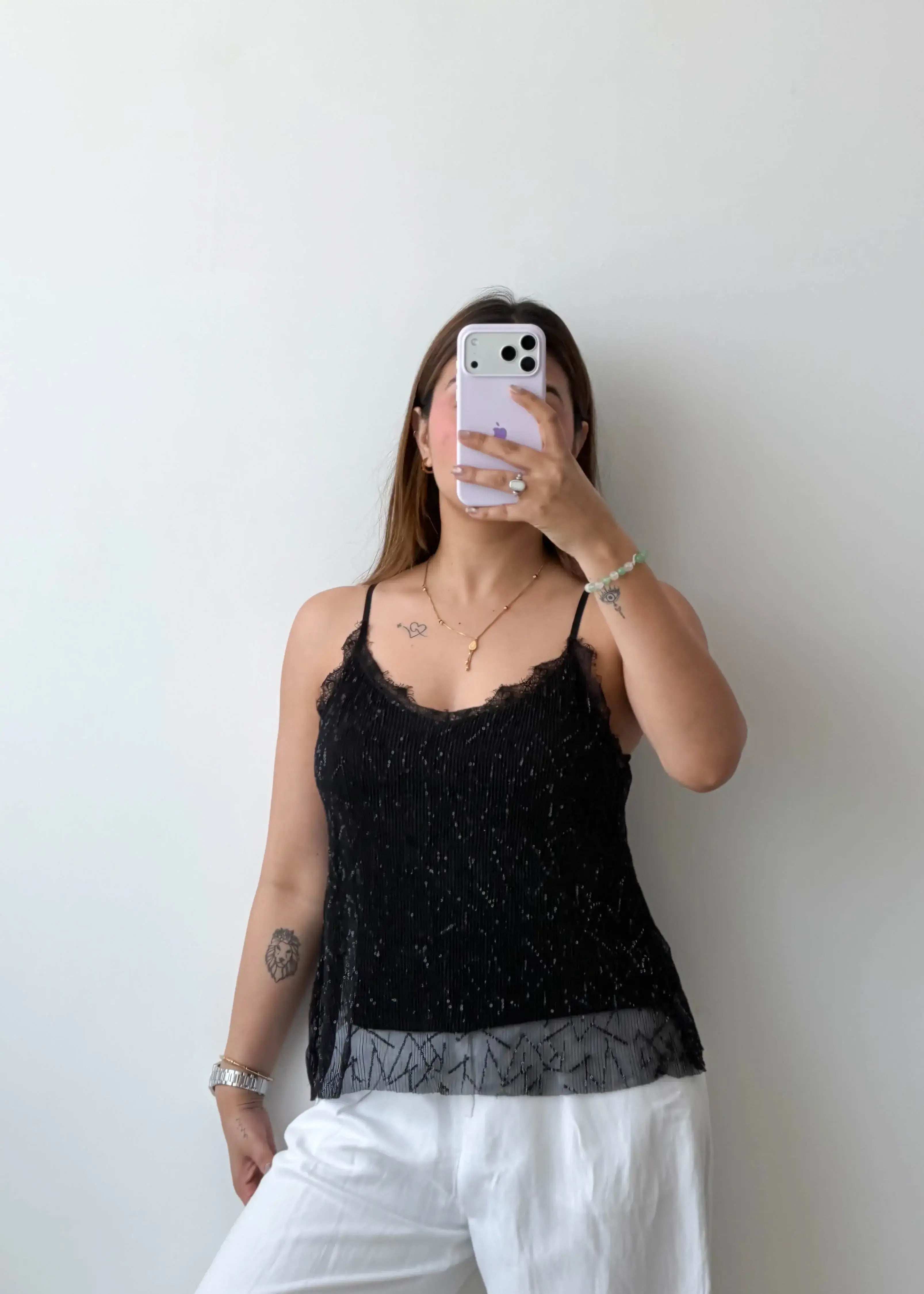 Size S-M Black Sheer Sequin Cami Top