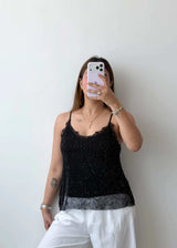 Size S-M Black Sheer Sequin Cami Top