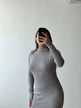 Size XS-M, Grey High Neck Ribbed Maxi Dress