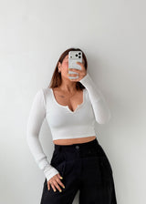 Size XS-S White Notch Neck Crop Top