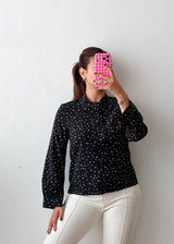 Size XS-S Black Polka Dot Tie-Neck Shirt Top