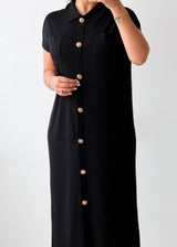 Size M-L Black Button-Front Midi Dress