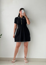 Size S-M Black Contrast Collar Mini Dress