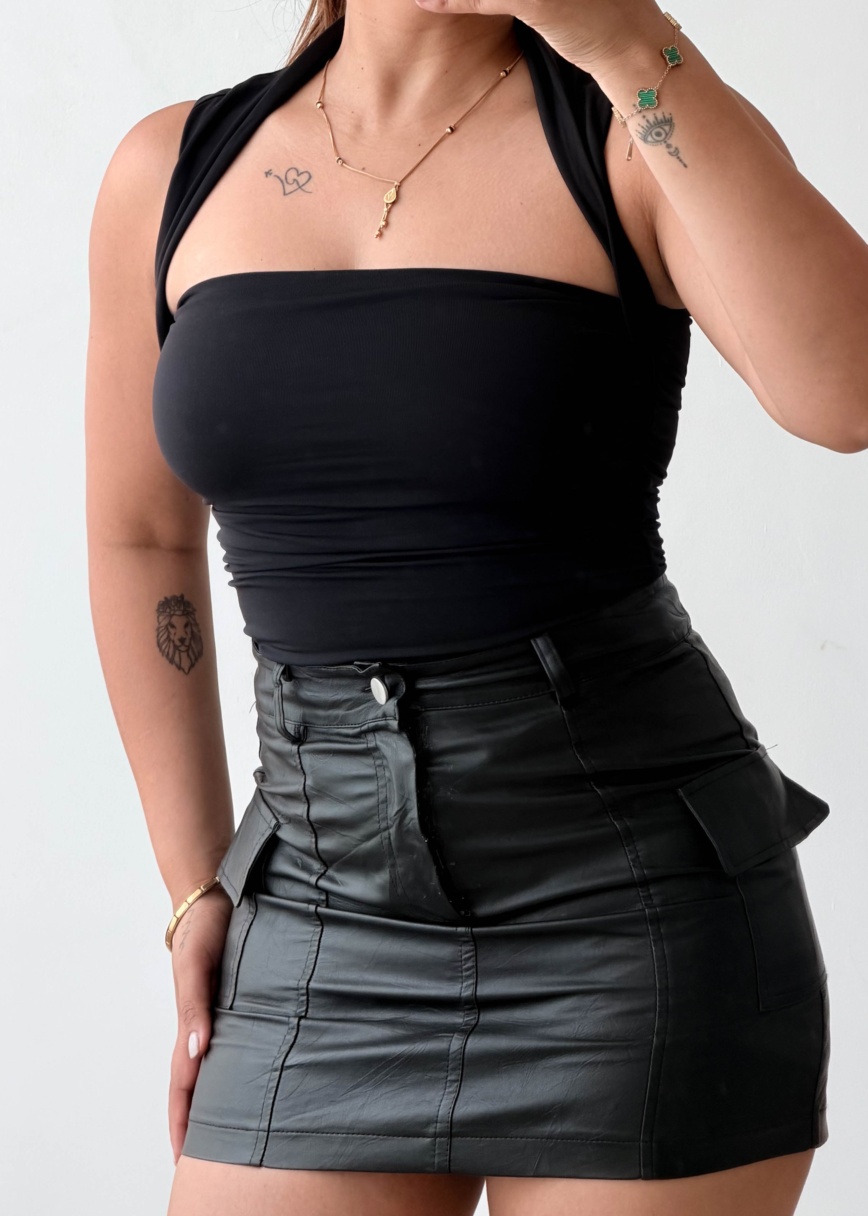 Size XS-S Black Halter Bandeau Bodysuit