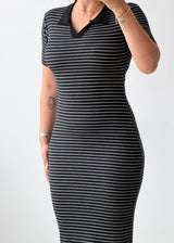 Size XS-S Black Striped Bodycon Midi Dress