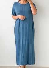 Size M-L Steel Blue Ribbed Maxi Dress