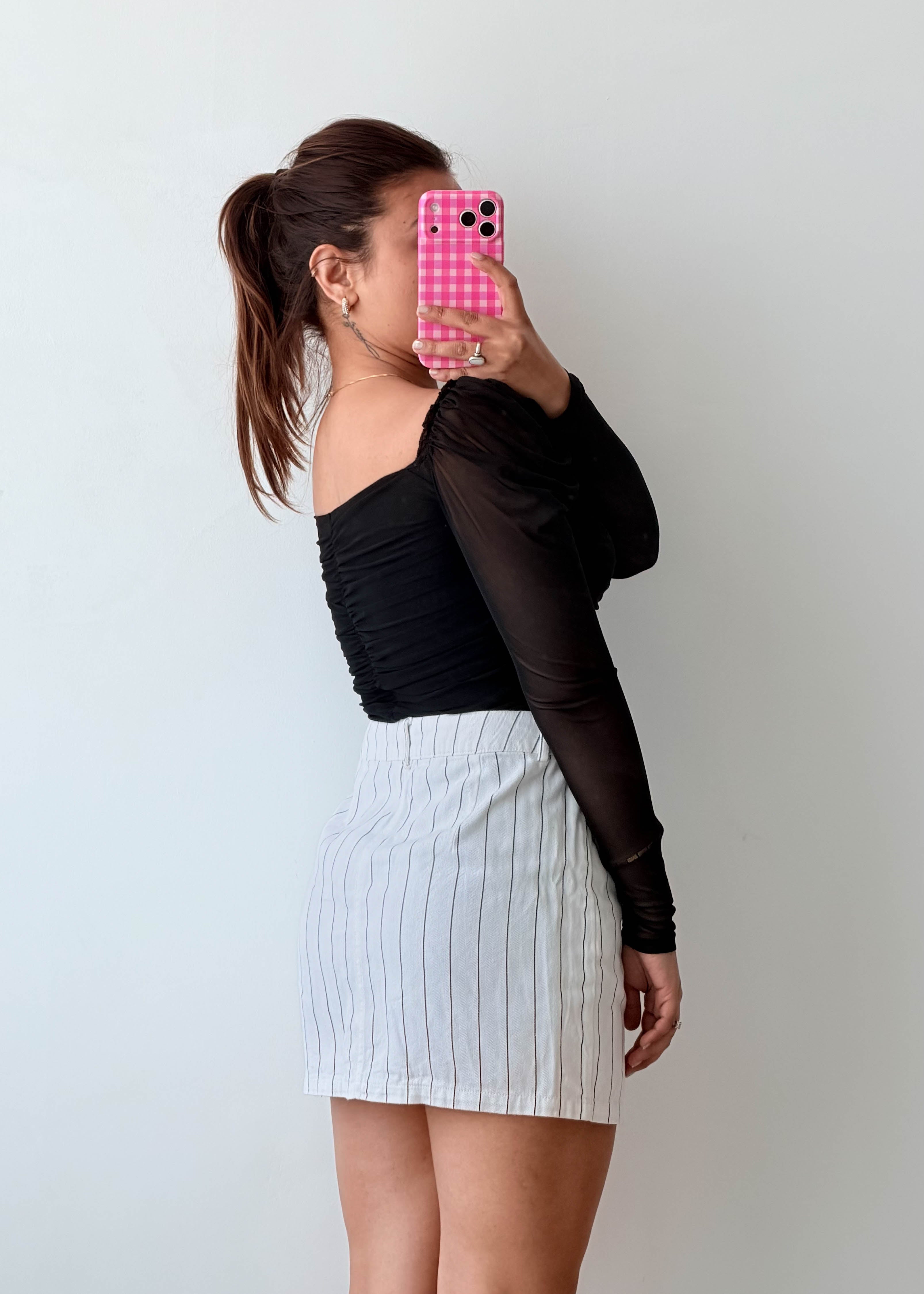 Size XS-S Black Mesh Puff Sleeve Bodysuit