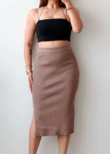 Waist 28-30 Taupe Ribbed Midi Skirt