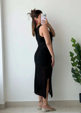 Size S-M, Black Crochet Maxi Dress