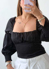 Size S Black Square Neck Puff Sleeve Top