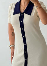 Size S-M & M-L Cream Contrast Collar Knit Midi Dress