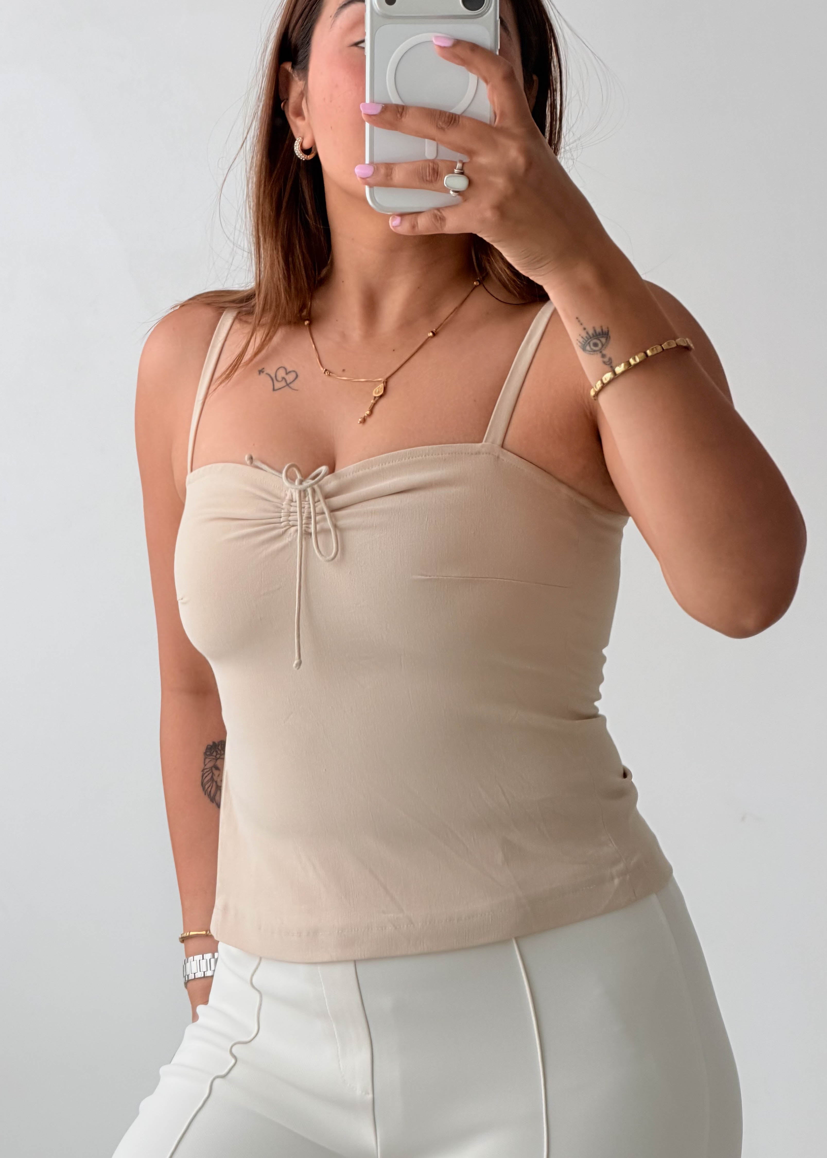 Size XXS-XS Beige Ruched Cami Top