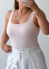 Size S-M Beige Square Neck Tank Top