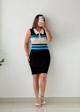 Size S-M Black Colorblock Collared Knit Mini Dress