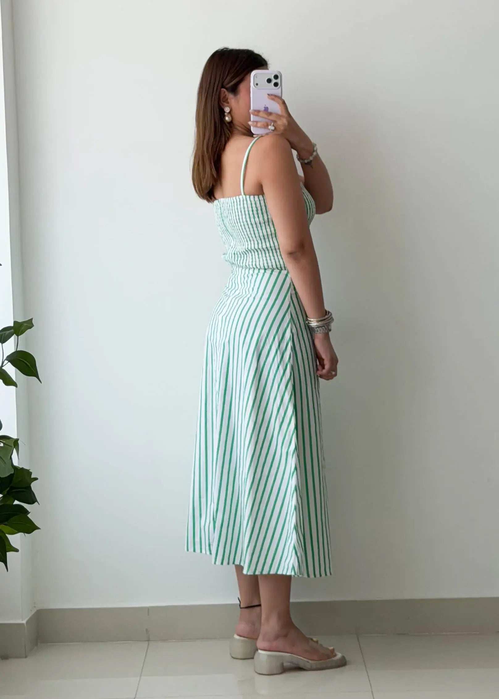 Size S, Green Striped Midi Dress