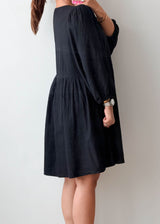 Size XL-2XL Black Tie-Neck Mini Dress