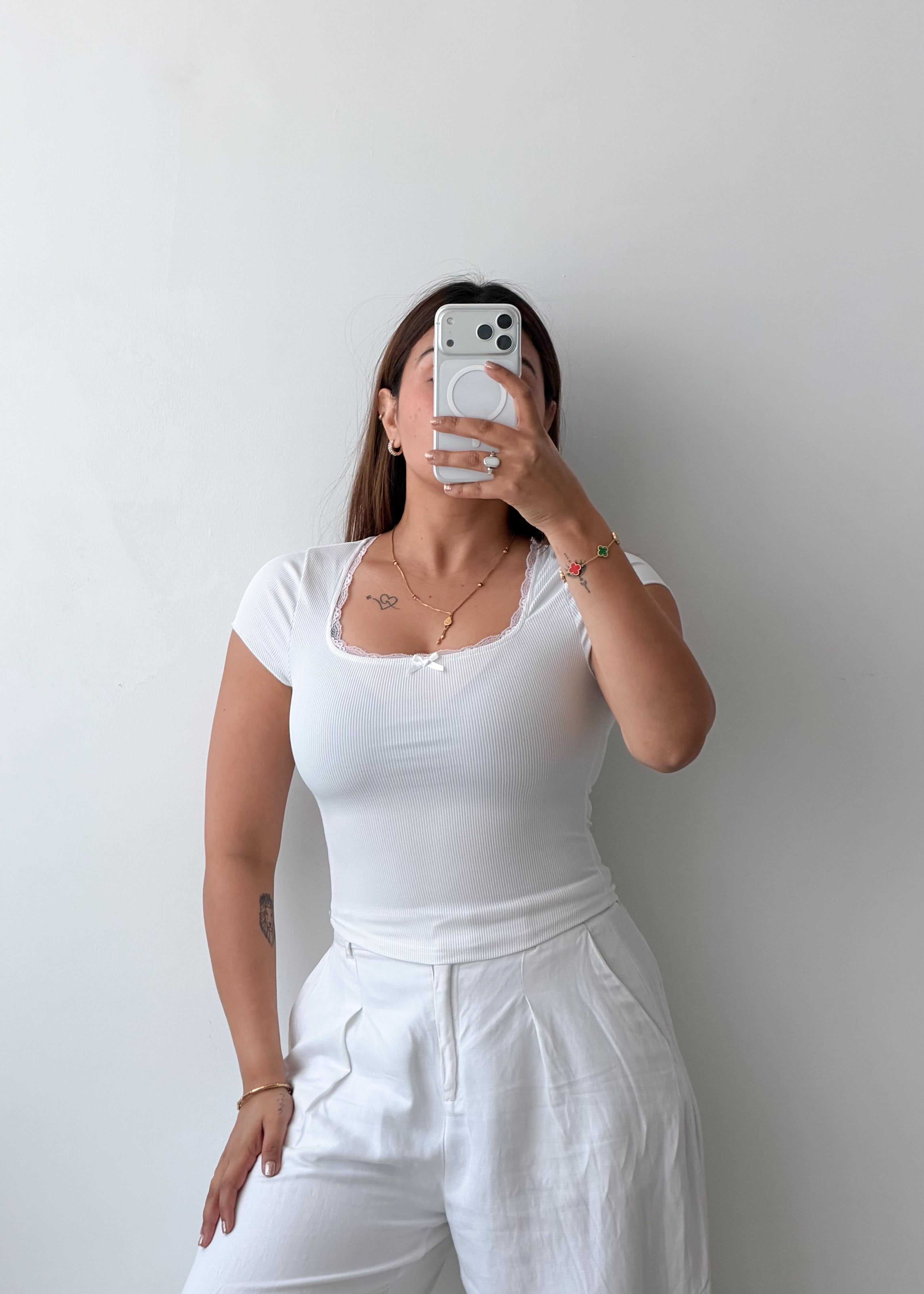 Size XS-S White Square Neck Fitted Top