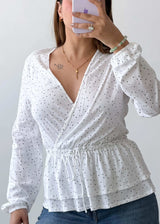Size M-L White Polka Dot Wrap Peplum Top