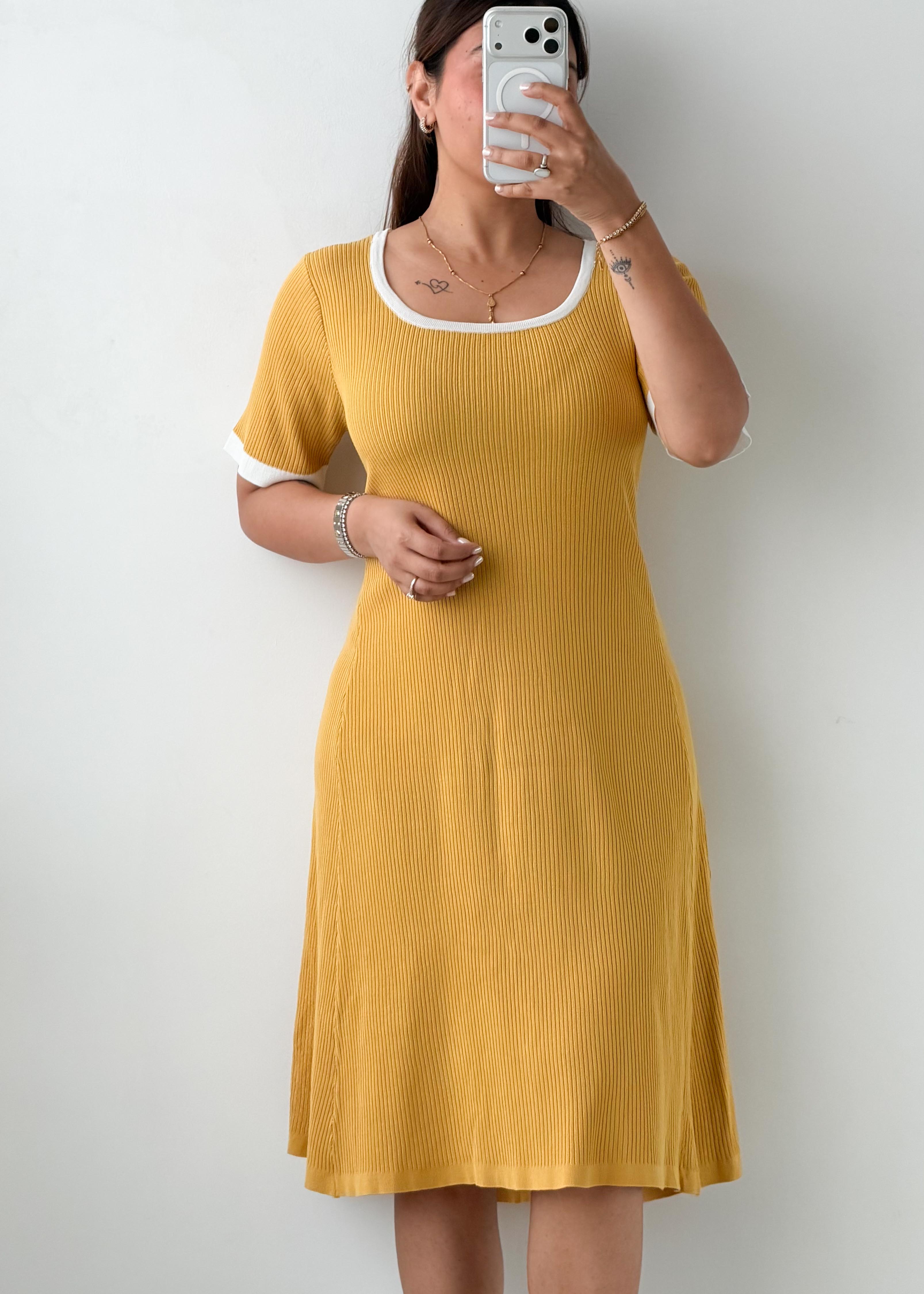 Size M-L Mustard Yellow Ribbed Midi Dress