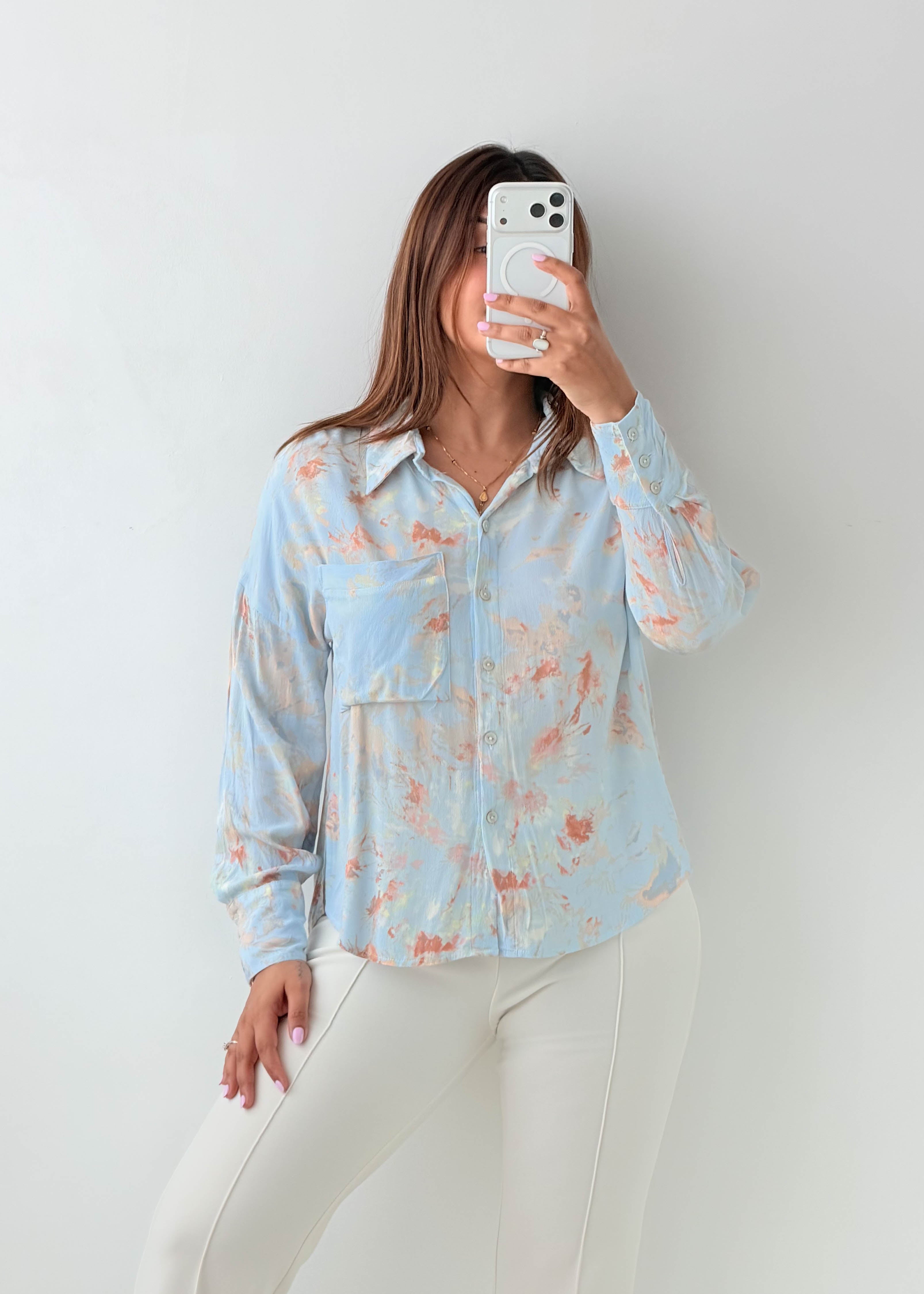 Size XS-S Sky Blue Abstract Print Shirt