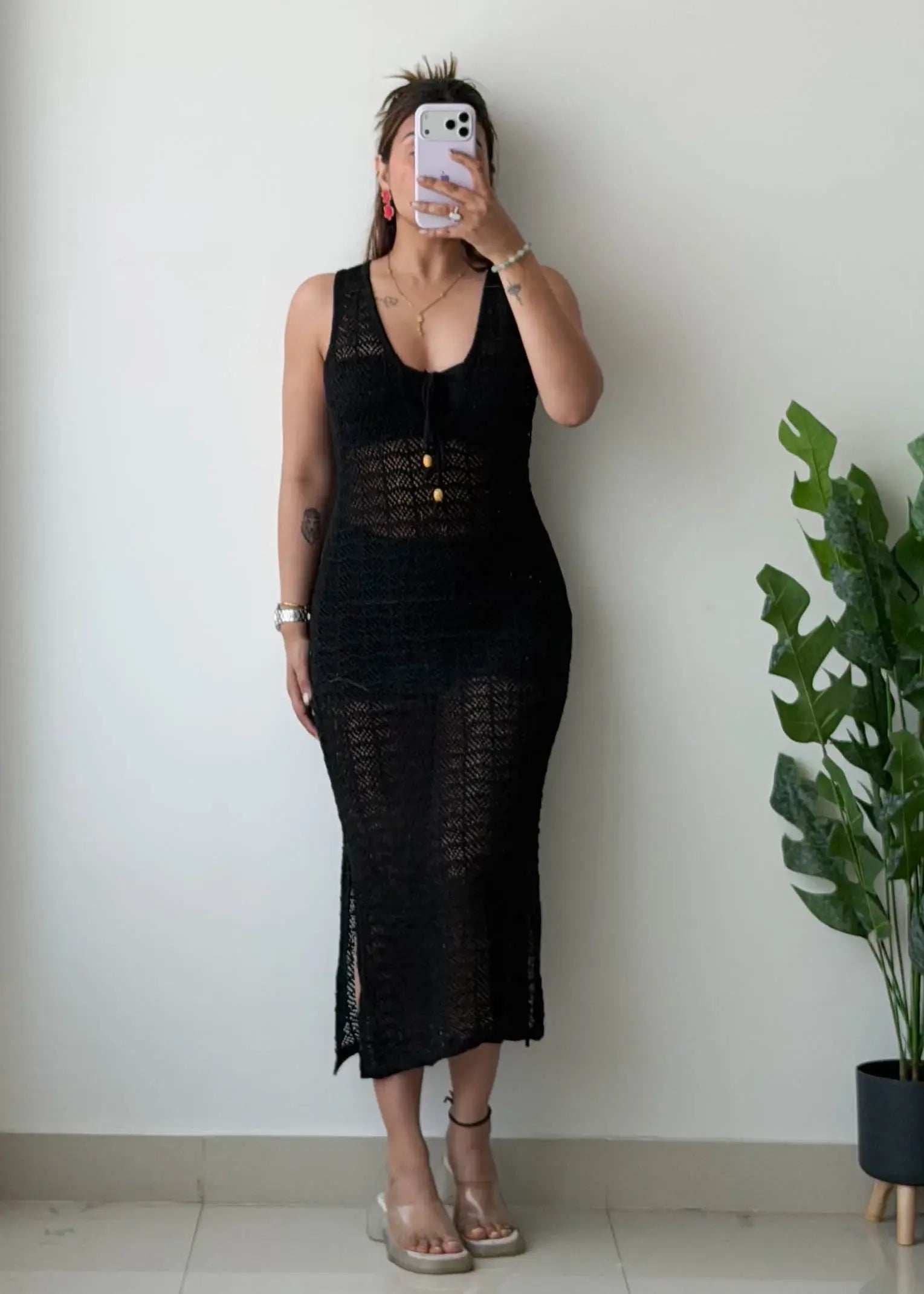 Size S-M, Black Crochet Maxi Dress