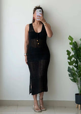 Size S-M, Black Crochet Maxi Dress