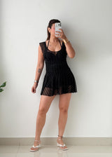 Size XS-S Black Embellished Mesh Mini Dress